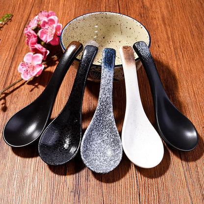 Japanese Ceramic Soup Spoon Set of 5, 5.3" Reactive Glaze Ramen Spoons - Image 2