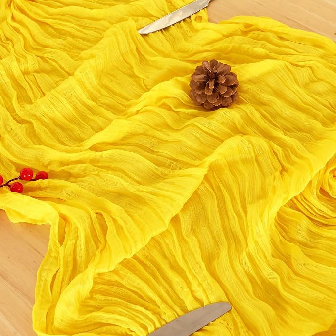 8 Pack Yellow Cheesecloth Table Runner 120 Inch Boho Wedding Decor | - Image 5
