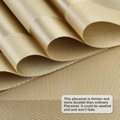 DACHUI Placemats Set of 4, Stylish Woven Place Mats for Dining Table, Washable & Durable PVC Table Mats (Gold)