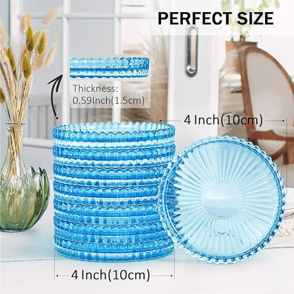 Vintage Glass Coasters, GOH DODD Set of 8 Crystal Coasters Tabletop Protection for Drinks, Home Decor, Kitchen, Living Room, Patio, Wedding, Party, Housewarming Gifts, Clear Blue