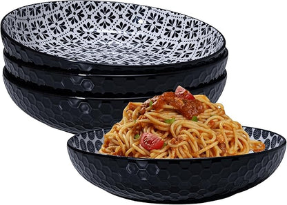 LEHAHA Ceramic Pasta Bowls Set of 4, 8.25" Large Porcelain Salad Bowls Soup Bowl by LEHAHA