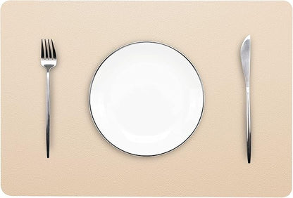 Wipeable Placemats Leather Table Mats Waterproof Heat-Resistant Easy to Clean for Dining Table Set Kitchen Table (2, Buff)