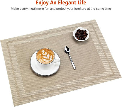 Placemats Set of 8,Washable,Heat and Stain Resistant Indoor/Outdoor Place mats,Vinyl Woven Non Slip Table Mats for Restaurant Table Protection,PVC Placemats(Beige,8PCS)