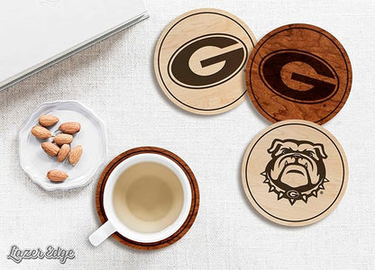 LazerEdge Georgia Bulldogs Wooden Coaster Set - Maple Wood - Officially Licensed Product - 4-Pack