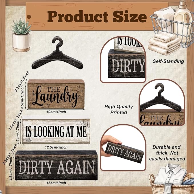 Moucuny 4 Pcs Farmhouse Laundry Room Decor and Accessories Stacked Blocks The - Image 2