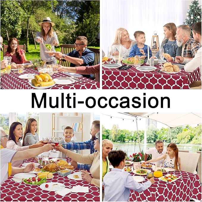 Smiry Square Table Cloth, Waterproof Vinyl Tablecloth with Flannel Backing for Square Tables, Wipeable Spillproof Plastic Tablecloths for Dining, Camping, Indoor and Outdoor (54"x54", Burgundy)