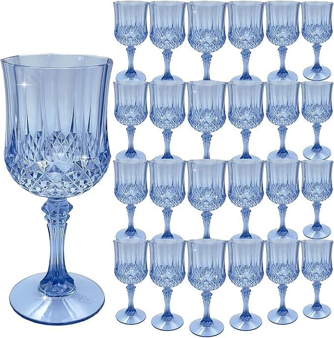 24Pack Plastic Wine Glasses, 7oz Vintage Goblets by LEYIQU