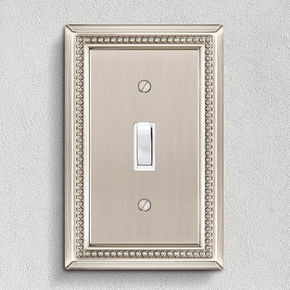 Henne Bery Sunken Pearls Heavy Duty Decorative Wall Plate Switch Plate Outlet Cover (Single Toggle, 2 Pack, Satin Nickel)