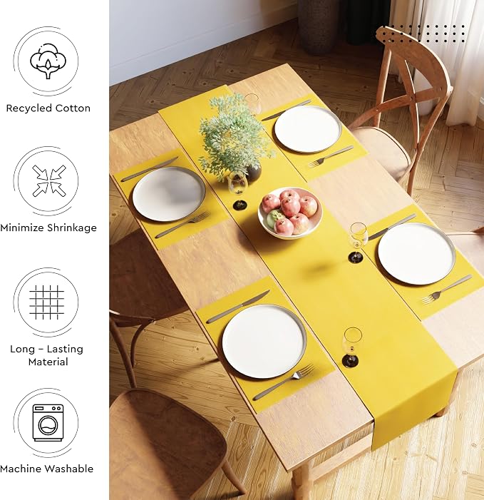 Encasa XO Table Runner, Yarn Dyed Ribbed Cotton 13"x59" | Yellow, 12-Ply Yarns - Image 3