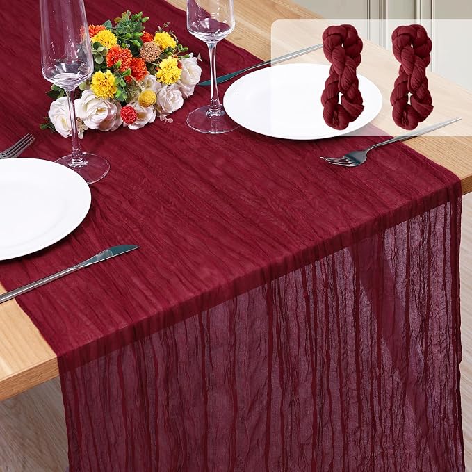 2 Pack Cheesecloth Table Runner 10Ft Christmas Gauze Boho Table Runners by Home