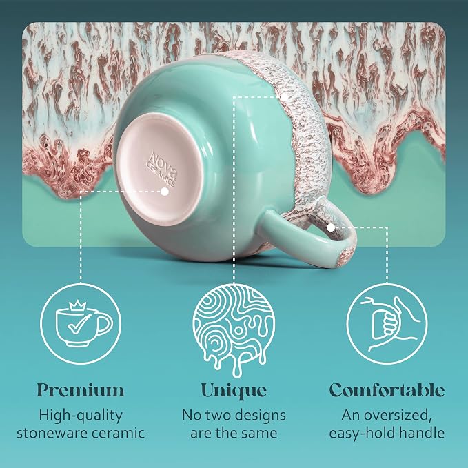 NOVA CERAMICS Mint Green Coffee Mug - 16 oz Ceramic Mug - Nebula | Green Mint - Image 6