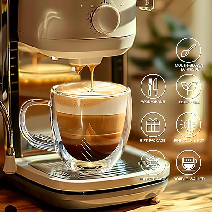 YMMIND Set of 2 Double Walled Glass Coffee Mugs 6 Ounces Insulated Layer Coffee - Image 4