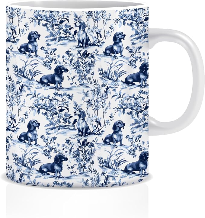 Chinoiserie Dachshund Mug, Grandmillennial Sausage Weiner Dog Coffee Tea Mug by Unknown
