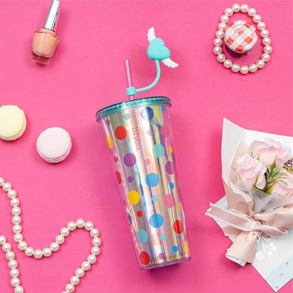 bzyoo 24 oz SIP Tumbler with Heart-Shaped w/Wing Straw Cap Cover– Cute DotDot - Image 2