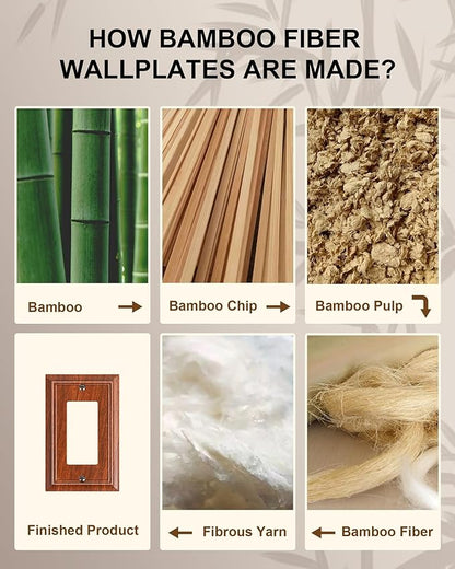 4-Pack Decorator Outlet Cover Plate, Wood Grain Decorative Switch Plates and Outlet Covers, Durable Natural Bamboo Fiber Wall Plates for Electrical Outlets, Receptacle, GFCI Outlet, Dimmer Switch
