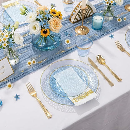 Rubtlamp 100Pcs Blue Gold Plastic Plates, Hammered Plastic Plates Include 50 - Image 4