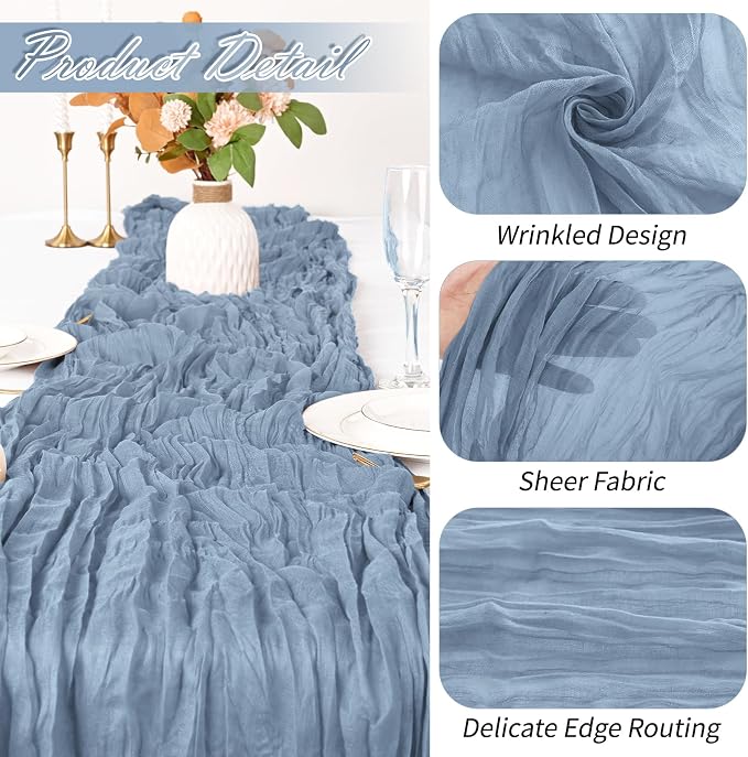 30 Pack Dusty Blue Cheesecloth Table Runner 17 x 108 inch Cheese Cloth Table - Image 3