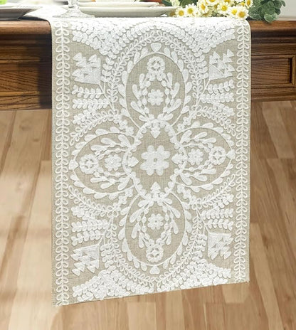 KEVA Boho Table Runner 36inches Long, Farmhouse Rustic Vintage White - Image 7