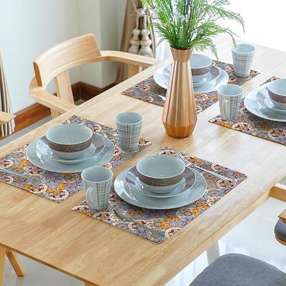 Boho Floral Placemats for Table - Bohemian Flowers Place Mats Set of 4 Beige Blue Place Mat 12x18 for Party Kitchen Dining Home