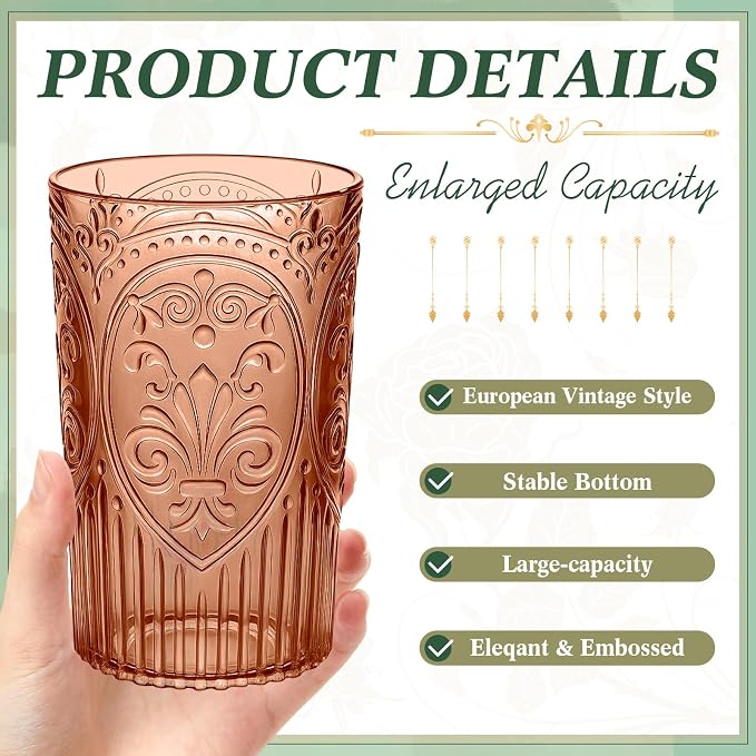 48 Pcs 16 oz Plastic Vintage Drinking Glasses Stemless Ribbed Highball Glasses - Image 3