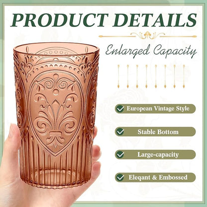 48 Pcs 16 oz Plastic Vintage Drinking Glasses Stemless Ribbed Highball Glasses - Image 3