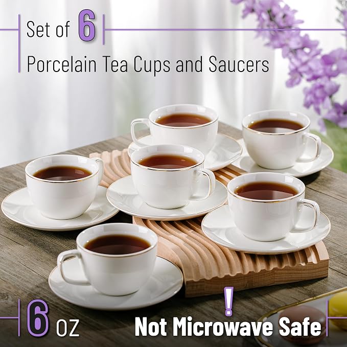 BTaT- Cappuccino Cups with Saucers 6 oz, Dishwasher Safe, Au Lait, Flat White - Image 2