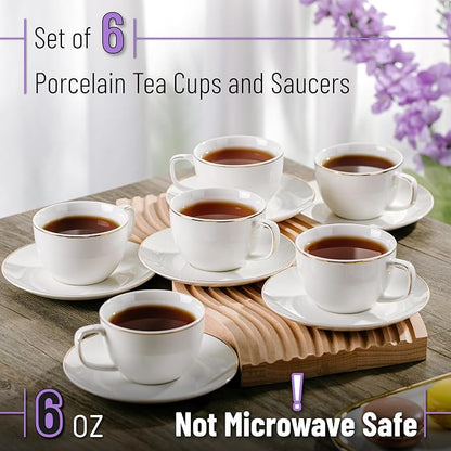 BTaT- Cappuccino Cups with Saucers 6 oz, Dishwasher Safe, Au Lait, Flat White - Image 2
