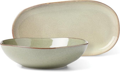 Oneida Organic Shades Sage Green Stoneware 2-Piece Serving Platter Set | by Oneida