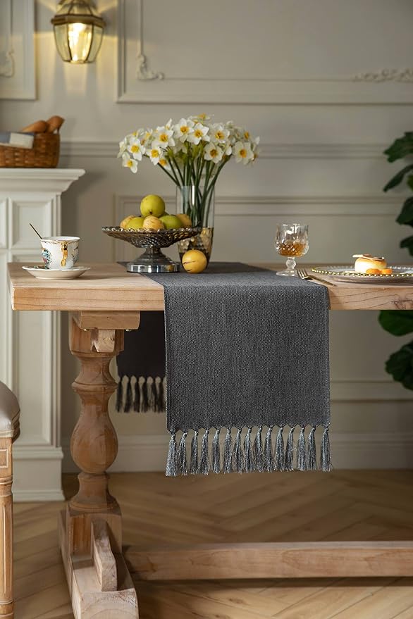 Graphite Grey Table Runners 72 Inches Long, Burlap Linen Style Rustic Farmhouse - Image 3