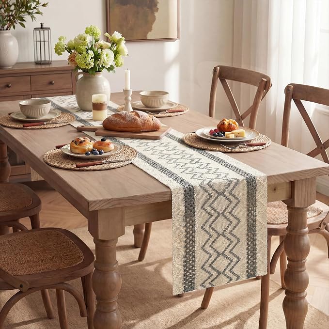 Artoid Mode Dark Grey Stripe Diamond Woven Table Runner 12x120 Inch | Holiday - Image 5