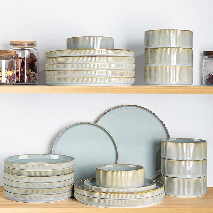 Ceramic Dinnerware Set for 8, 24-Piece Plates and Bowls Set | Lightweight - Image 7