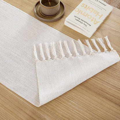 Cotton Linen Table Runner, 13x72 Inch, Off White - Image 4