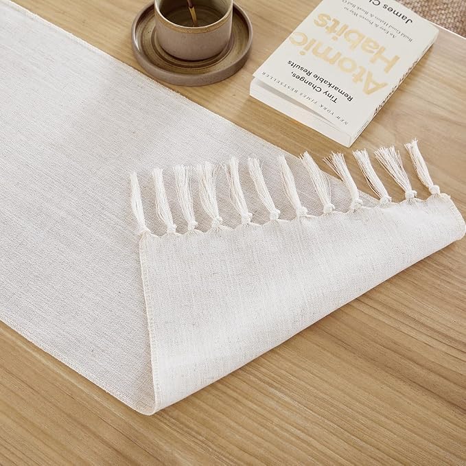 Cotton Linen Table Runner, 13x60 Inch, Off White - Image 4