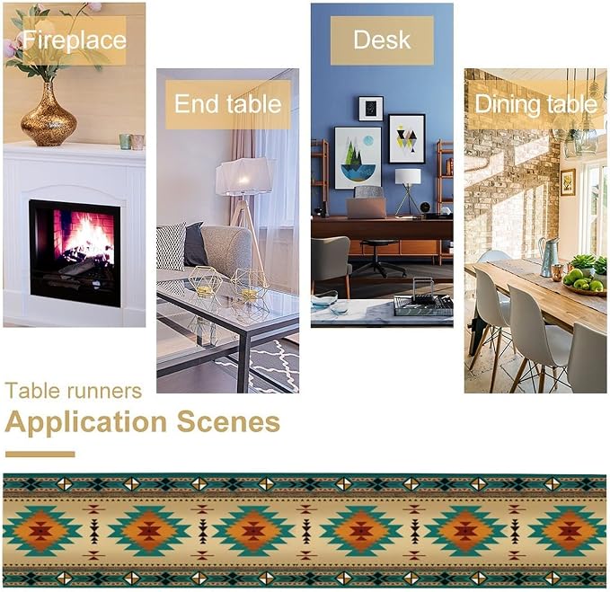 Aztec Southwest Table Runner, Ethnic Style Design Geometric Triditional Kitchen - Image 6
