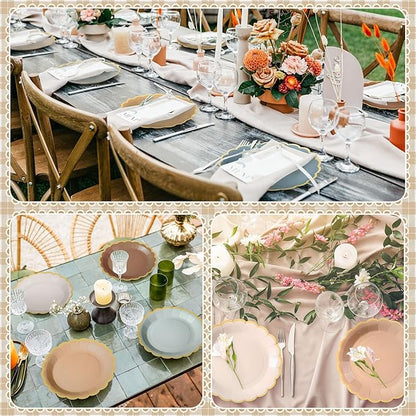 48 Pcs Morandi Color Paper Plates 9 Inch Pastel Scalloped Disposable Colored Boho Dinner Dessert Paper Plates for Birthday Wedding Bridal Party Supplies, 6 Colors