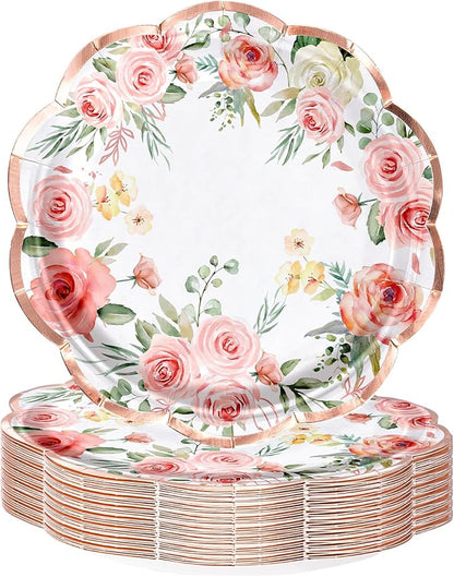 WRAPAHOLIC 25Pcs Floral Paper Plates by WRAPAHOLIC