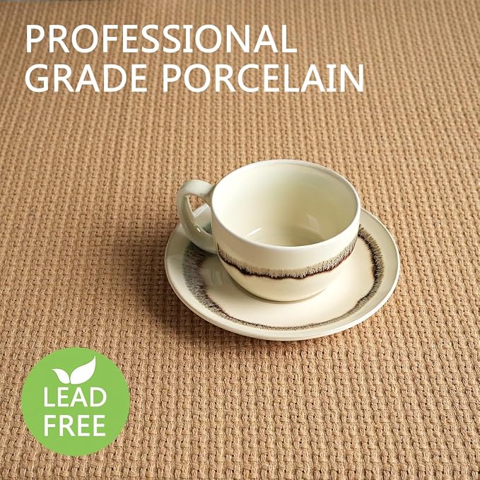 Bosmarlin Ceramic Cappuccino Cup and Saucer Set of 2, 10 Oz, Dishwasher and - Image 3