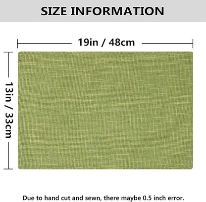 Kevin Textile Burlap Linen Placemats Set of 6 Heat Resistant Dining Table Place Mats Washable Kitchen Table Mats for Dinning Party Holiday Indoor Outdoor, 13 x19 inches, Linden Green