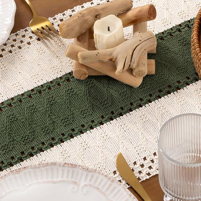 DeZerlor Boho Macrame Table Runner Spring Easter Farmhouse Woven Table Runner - Image 7