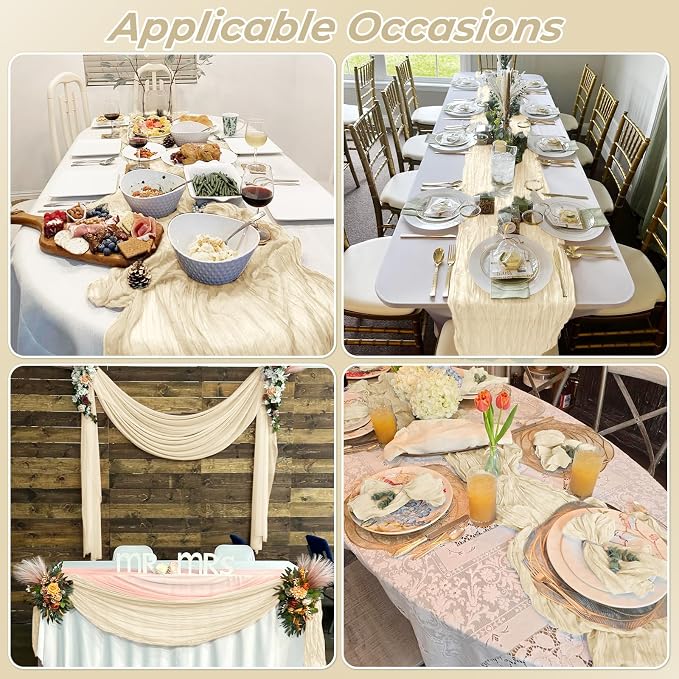 6 Pack Ivory Cheesecloth Table Runner 20 x 120 Inch Gauze Table Runner Fabric - Image 7