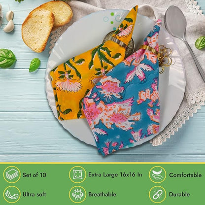 DIYANAIMPEX 10 Pc Cotton Cloth Napkins Hand Block Print Hand Made Size 16x16 - Image 3