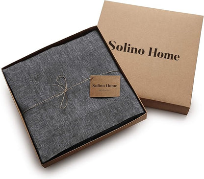 Solino Home Linen Tablecloth 60 x 108 Inch - 100% Pure Linen Charcoal Grey Table Cloth for Rectangle Tables - Athena, Machine Washable Tablecloth for Winter, Spring