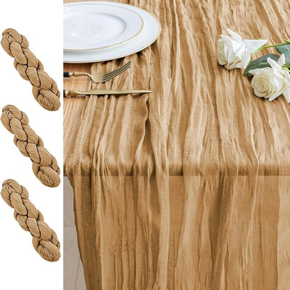 Cheesecloth Table Runner 10FT 3Pcs Khaki Boho Gauze Rustic Sheer Runners | by Xiomot