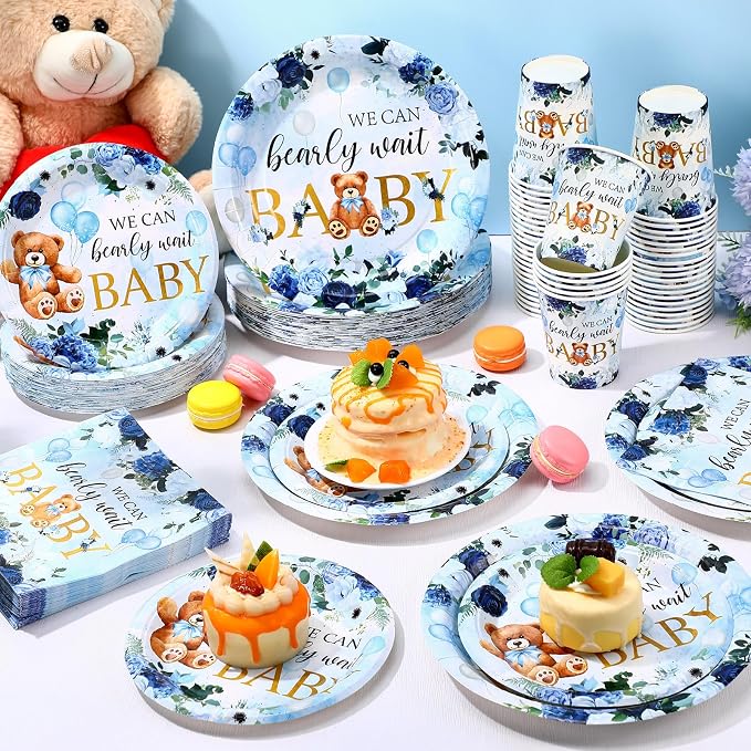 Funnymoom 250 Pcs We Can Bearly Wait Baby Shower Party Decorations Blue Paper - Image 5