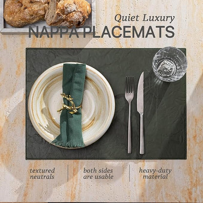 Faux Leather Placemats Set of 4 Vinyl Washable Wipeable Table Mats for Kitchen Dining Table Heat Resistant Waterproof Indoor/Outdoor Placemats Non-Slip Easy Clean Place Mats (Olive Green)