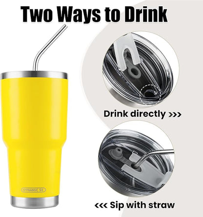 D·S 30oz Yellow Tumbler Double Wall Vacuum Insulated Travel Coffee Mug | Double - Image 3