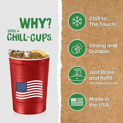 Steel Chill Cups 16 oz. Reusable Party Cups, Patriotic Red, 100% recyclable - Image 3