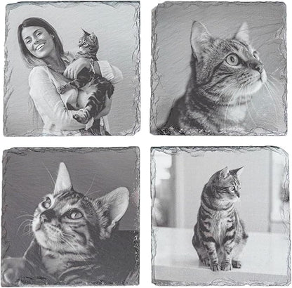 Blue Ridge Mountain Gifts - Set of 4 Custom Pet Coasters Printed with Photos of Your Cat, Memorial Gift for Cat Lovers, Square Ceramic Coaster for Pet Owners