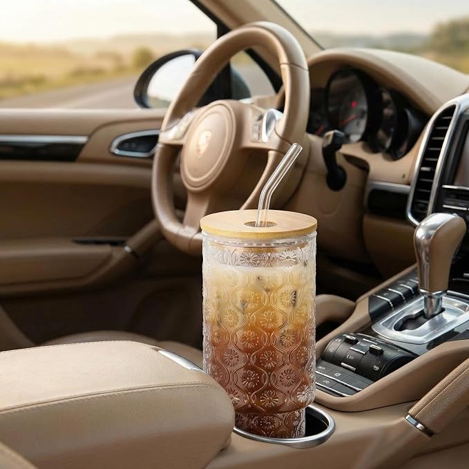 KUHNMARVIN 4Set Iced Coffee Glass Tumbler - 11oz/20oz Reusable Boba Cup & - Image 4