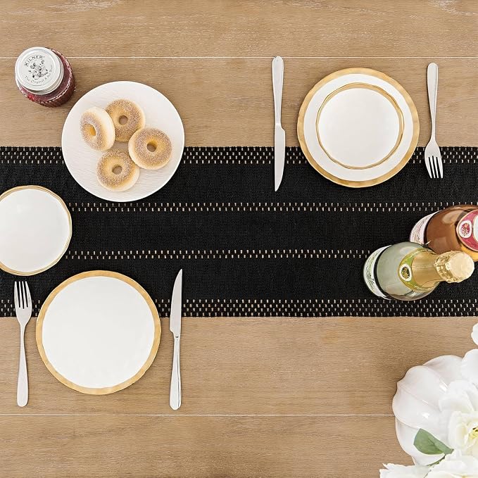 Macrame Style Boho Table Runner, 12x60 Inch Black | Woven Boho Table Runner - Image 4